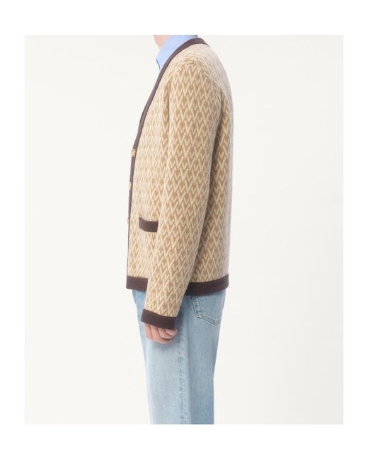 Valentino Natural Toute La V Patterned Straight Hem Cardigan for men