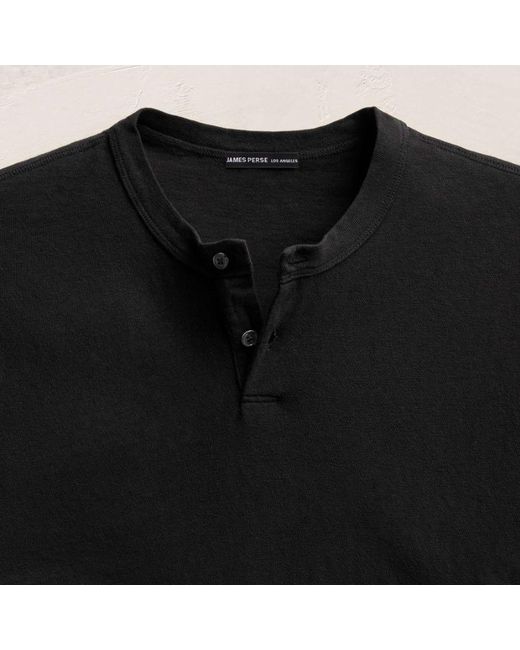 James Perse Black Slub Jersey Short Sleeve Henley for men