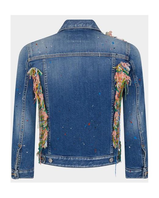 DSquared² Blue Paint-Splatter Panelled Denim Jacket