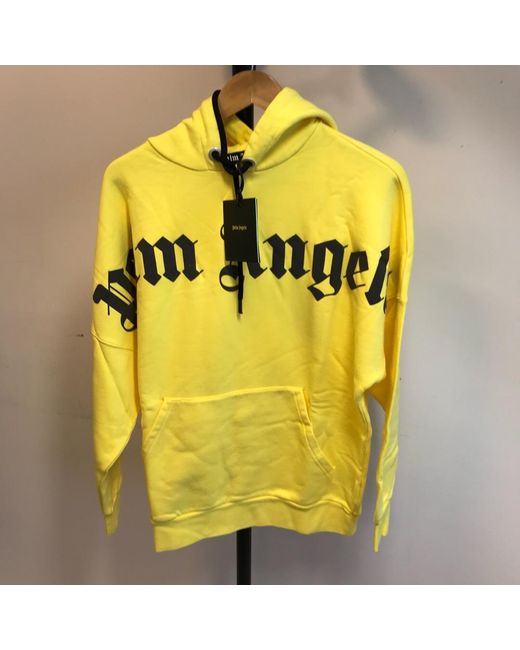 Palm Angels Yellow Logo Printed Hooded Sweater for men