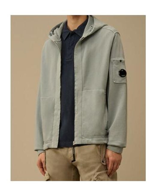 C P Company Green Lens Diagonal Fleece Hoodie for men