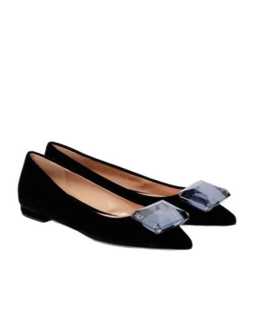 Gianvito Rossi Black Pointed-Toe Flat Shoes Decorated With Crystal Embellishments