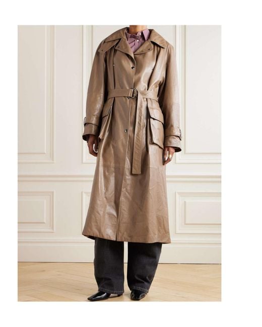 Brunello Cucinelli Brown Belted Leather Trench Coat