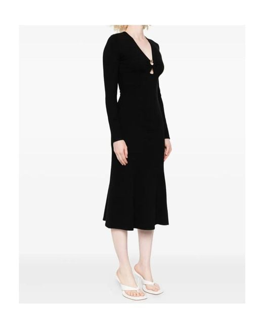 Twinset Black Twist-Detail Long-Sleeved Midi Party Dress