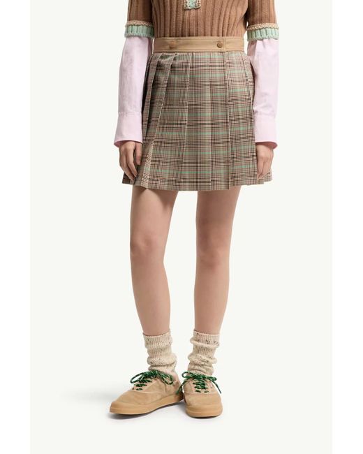 Moncler Natural Checked Pleated Mini Skirt