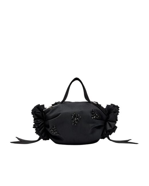 Simone Rocha Black Double Ribbon Rosette Mini Nylon Top Handle Bag