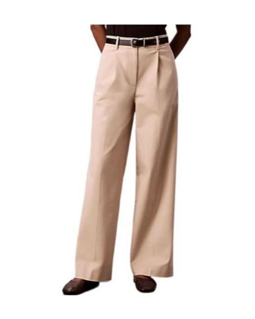Calvin Klein Natural Pleated Wide-Leg Pants
