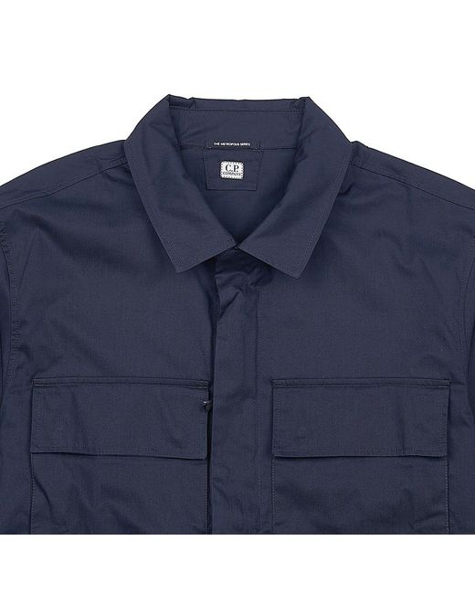C P Company Blue Logo-Embroidered Cotton Shirt for men