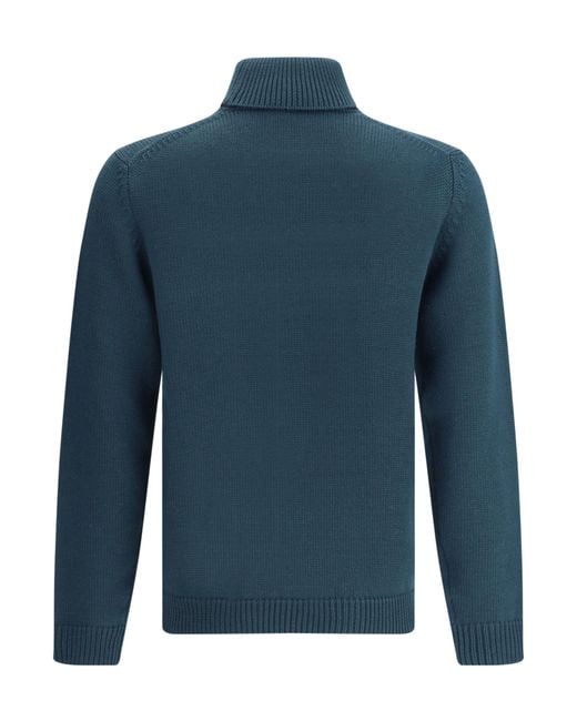 Roberto Collina Blue Turtleneck Long Sleeved Ribbed Jumper for men
