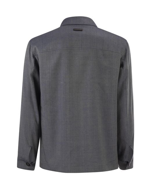 Peserico Gray Patch Pocket Shirt Jacket for men
