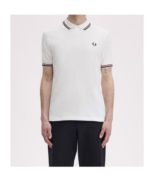 Fred Perry White Short Sleeve Twin Tipped Polo Shirt for men