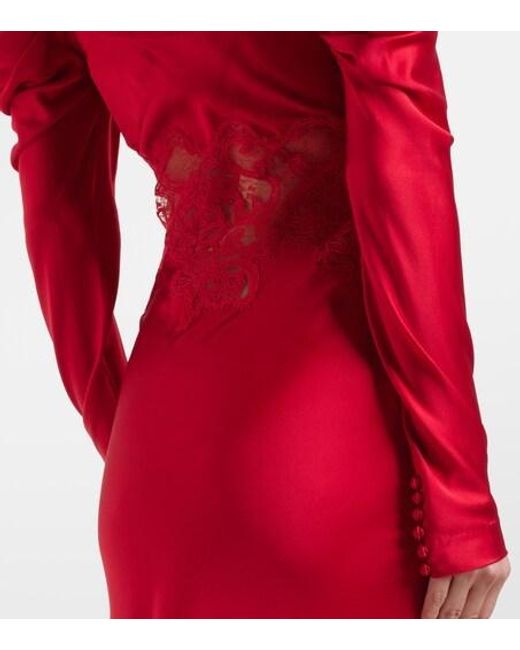Rebecca Vallance Red Rubia Lace-Trimmed Silk Satin Gown