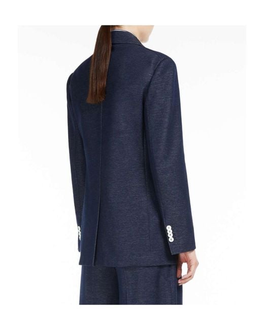 Max Mara Blue Double-Breasted Slim Suit Jacket