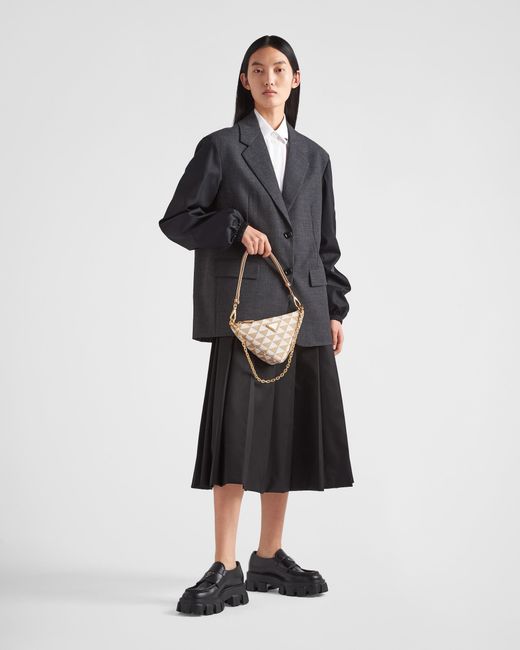 Prada White Logo-Triangle Embroidered Zipped Mini Shoulder Bag