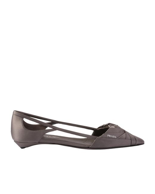 Prada Brown Logo Printed Cut-Out Detailed Ballerinas