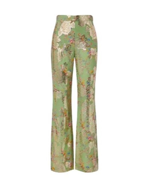 Valentino Green Fil Coupé Silk Lamé Flared Pants
