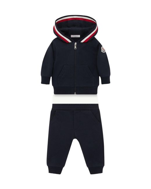 Moncler Blue Tricolor-Trimmed Cotton Sweatsuit Set