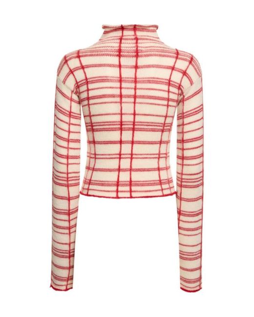 Marni Red Checked Wool Blend Turtleneck Sweater