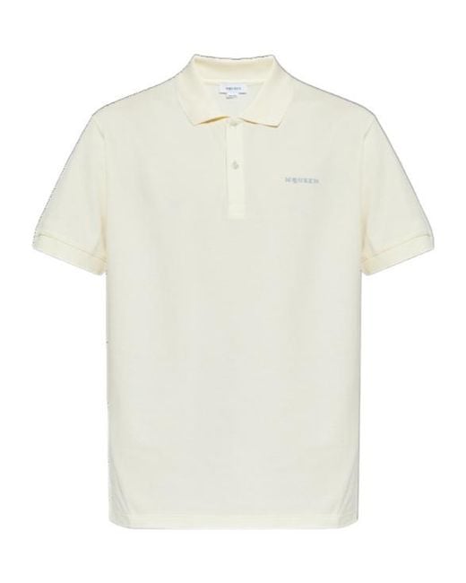 McQueen White Logo Embroidered Short-Sleeved Polo Shirt for men