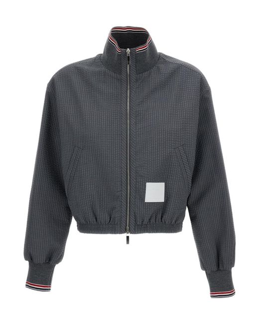 Thom Browne Gray Seersucker Zip Up Track Jacket