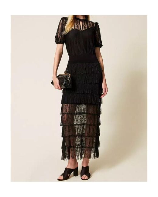 Twinset Black Lace Maxi Skirt