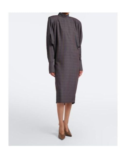 Mugler Gray Checked Draped Midi Dress