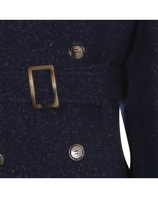 Brunello Cucinelli Blue Double-Breasted Belted Coat for men