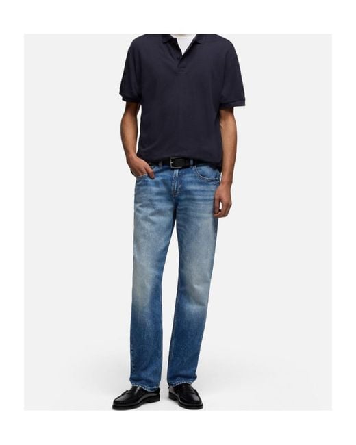 7 For All Mankind Blue Straight-Leg Wide-Leg Jeans for men