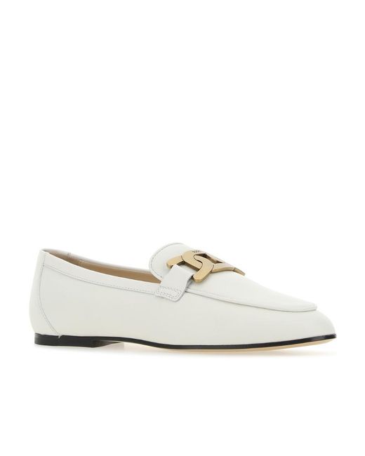 Tod's White Kate Chain Detailed Slip-On Loafers