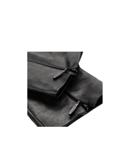 Gucci Black Leather Gloves With Double G