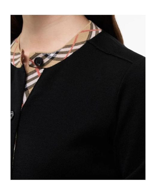 Burberry Black Check Trim Wool Cardigan