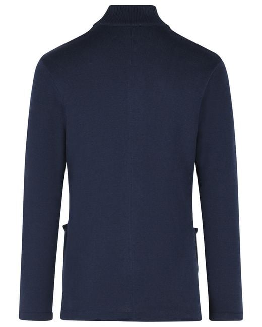 Eleventy Blue Ribbed Collar Button-Up Cardigan for men