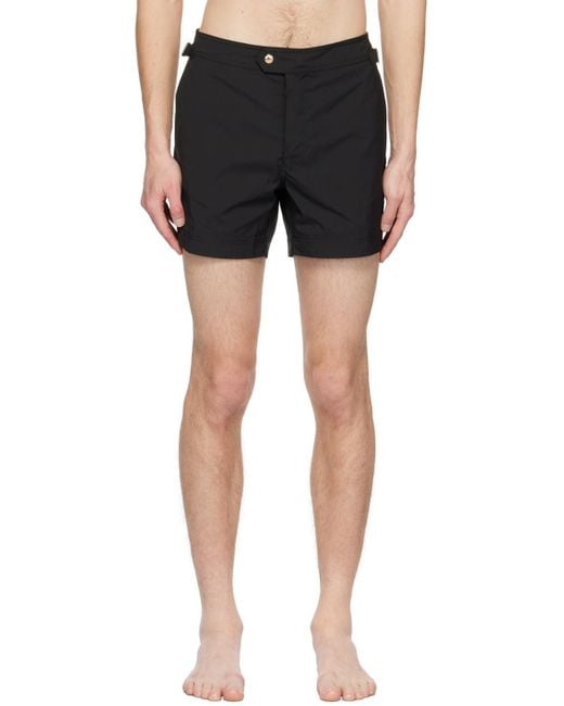 Tom Ford Black Mid-Rise Side Buckled Swim Shorts for men