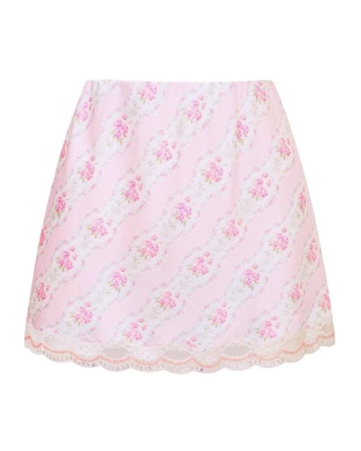 LoveShackFancy Pink Bernes Mini Printed Skirt