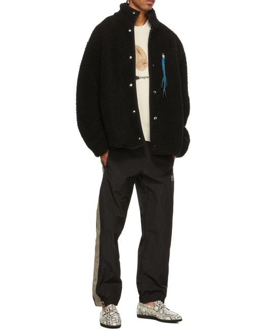 Palm Angels Black Braid-Detail Fleece Jacket for men