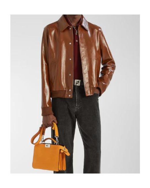 Fendi Brown Long Sleeved Leather Jacket for men