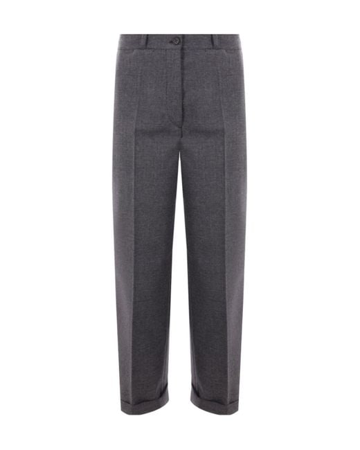 Prada Gray Pleated Turn-Up Hem Trousers