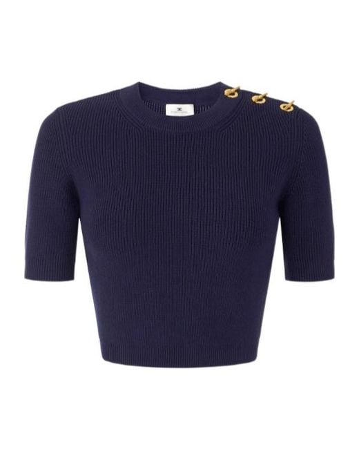 Elisabetta Franchi Blue Knit Top With Jewel Details