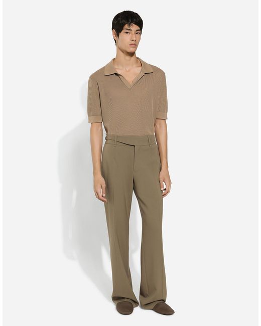 Dolce & Gabbana Natural Openwork V-Neck Polo Shirt for men
