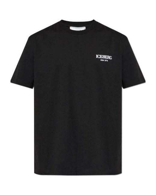 Iceberg Black Print Crewneck T-Shirt for men