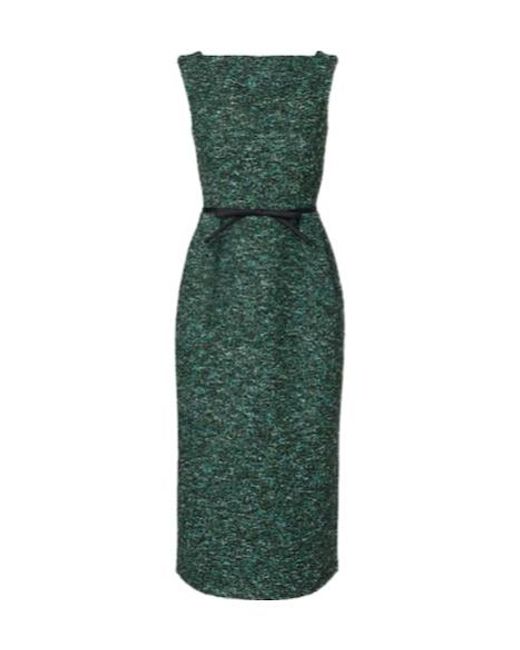 Erdem Green Tweed Midi Dress