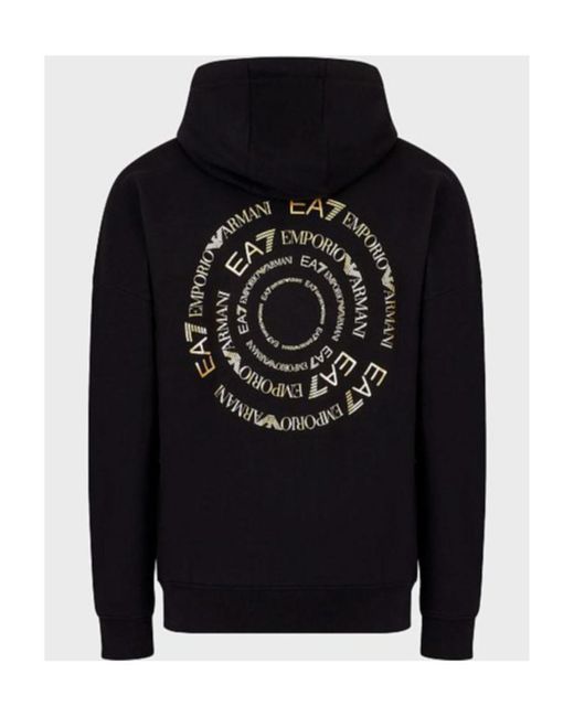 EA7 Black Logo-Print Zip-Up Hoodie for men