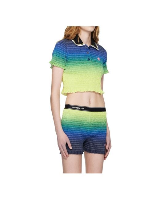 Casablanca Blue Knitted Gradient Polo Shirt