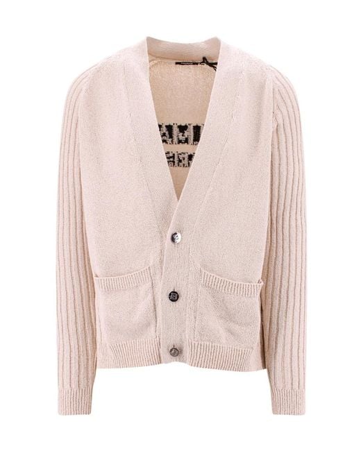 Balmain Pink V-Neck Logo Intarsia Knit Cardigan for men