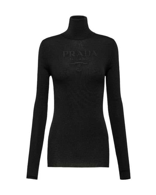 Prada Black Superfine Wool Turtleneck Sweater