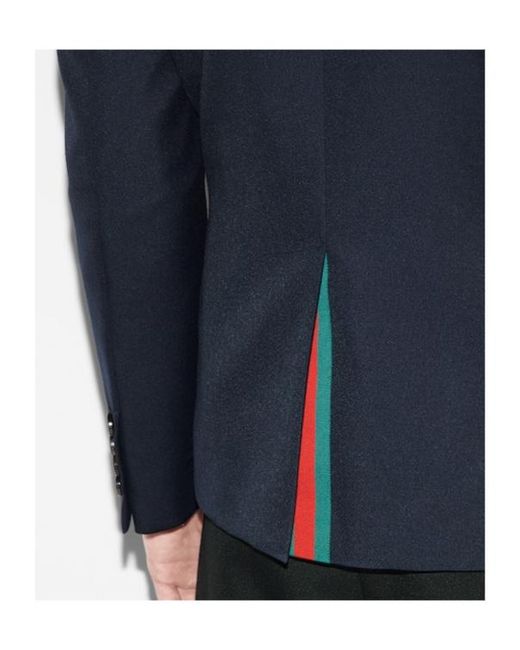 Gucci Blue Logo Embroidered Single-Breasted Jacket for men