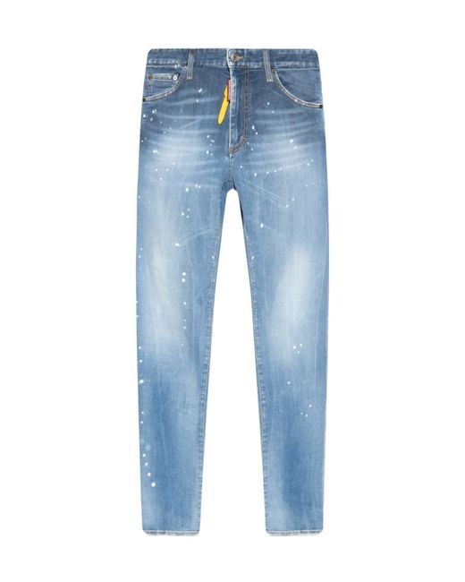 DSquared² Blue Paint Splatter Effect Straight-Leg Jeans for men
