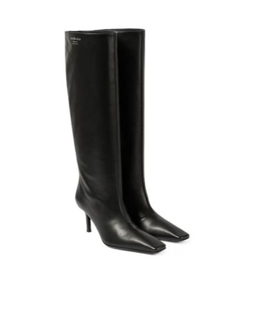 Acne Black Square-Toe Knee-High Boots