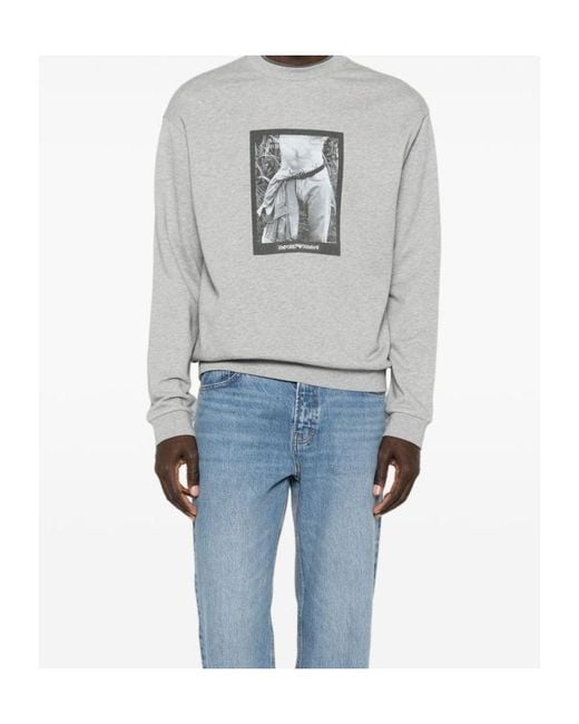 Emporio Armani Gray Graphic-Print Crew-Neck Sweatshirt for men