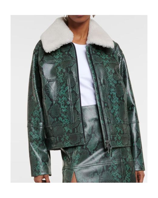 Dorothee Schumacher Green Lapel Long-Sleeved Leather Jacket